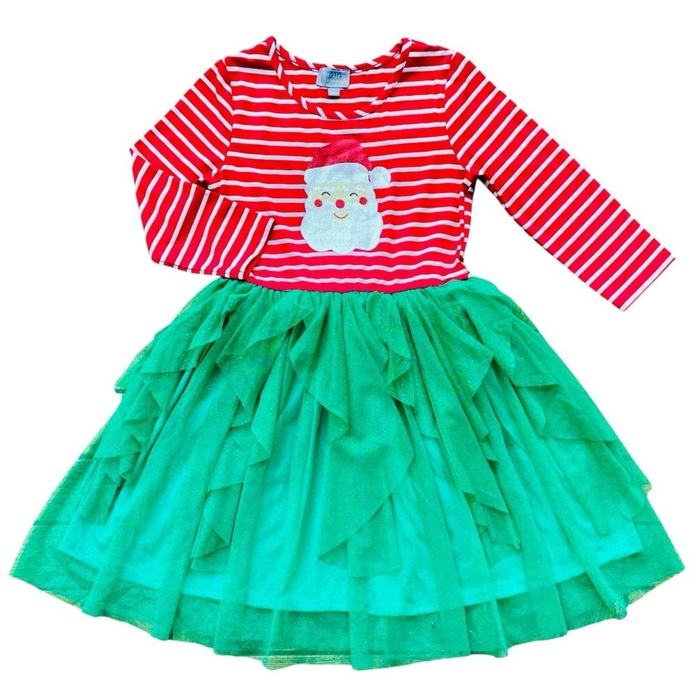 Berkley Jensen Red and Green Santa Holiday Tutu Dress Size 8